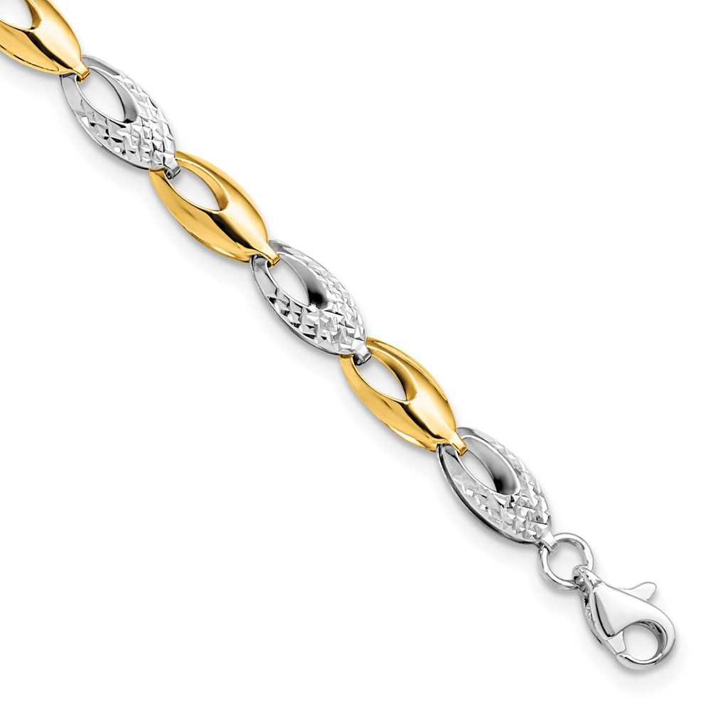 14K Two-tone Polished and Diamond-cut Fancy Link Bracelet 7  inches