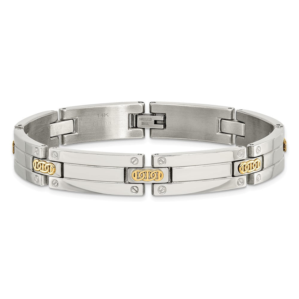 Stainless Steel with14k Accent 8.5in Polished Link Bracelet 8.5 inches