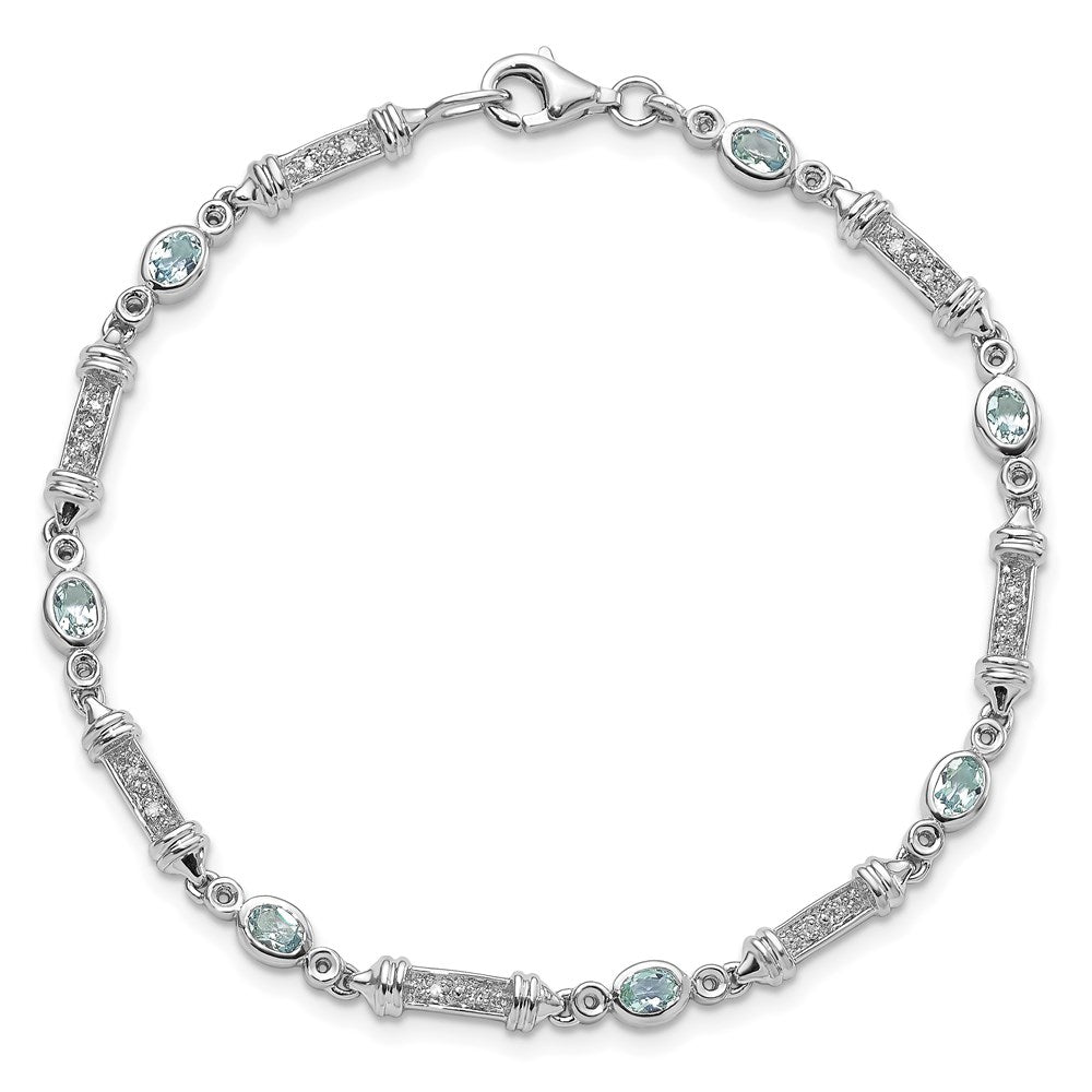 Sterling Silver Rhodium-plated Aquamarine and Diamond Bracelet 7 inches