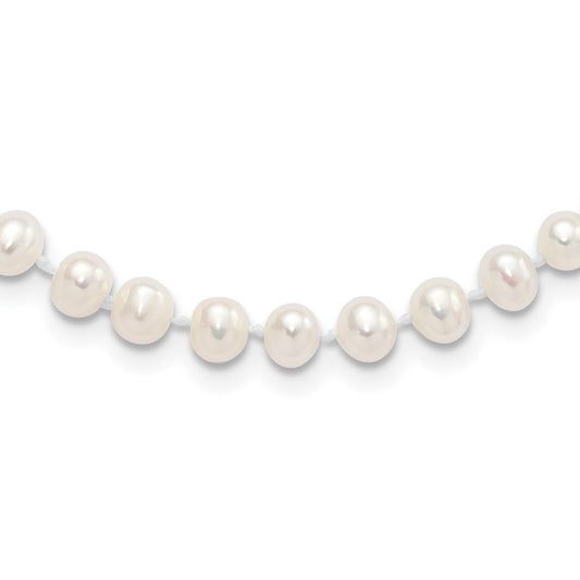 Sterling Silver Madi K Rhodium-plated 5-6mm White Semi-Round Freshwater Cultured Pearl 14 inch with 2 inch Extension Children's Necklace 14 Inches