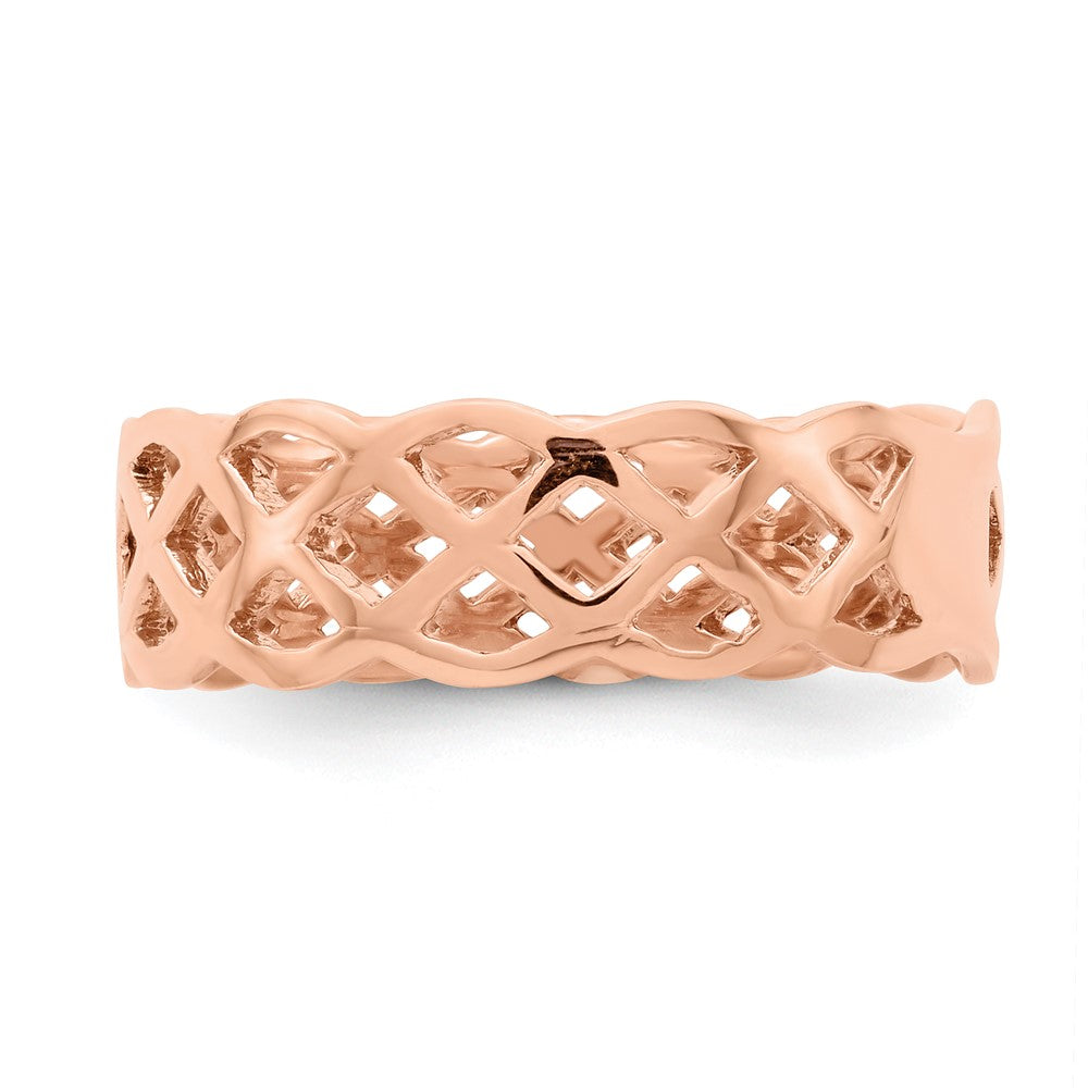 14K Rose Polished Weave Ring Size 7