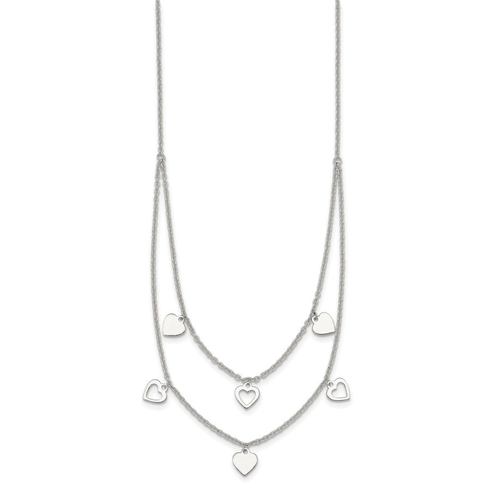 Sterling Silver Polished 2 Strand Multi Heart Necklace 15.75 Inches