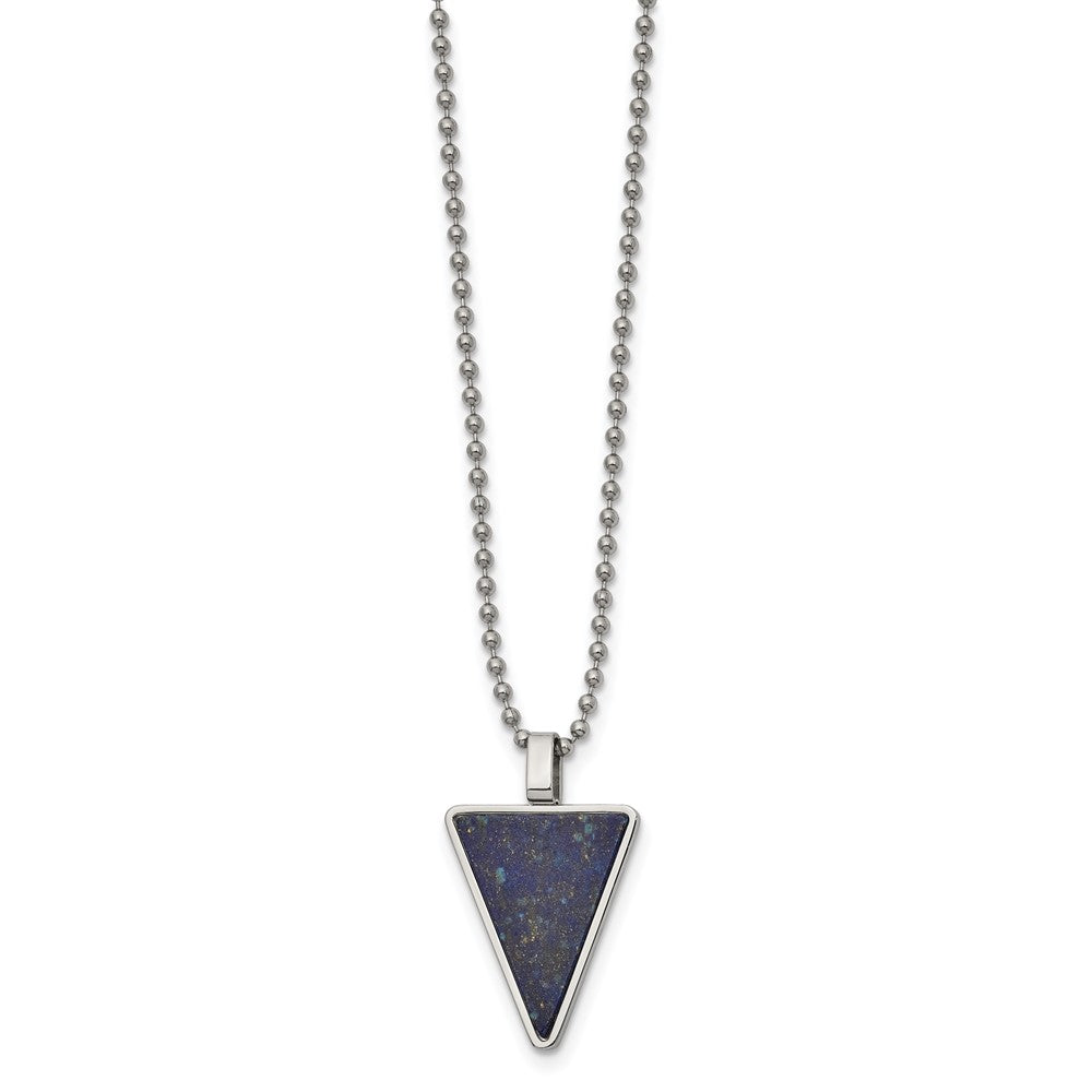 Stainless Steel Polished with Genuine Lapis Triangle 22in Necklace