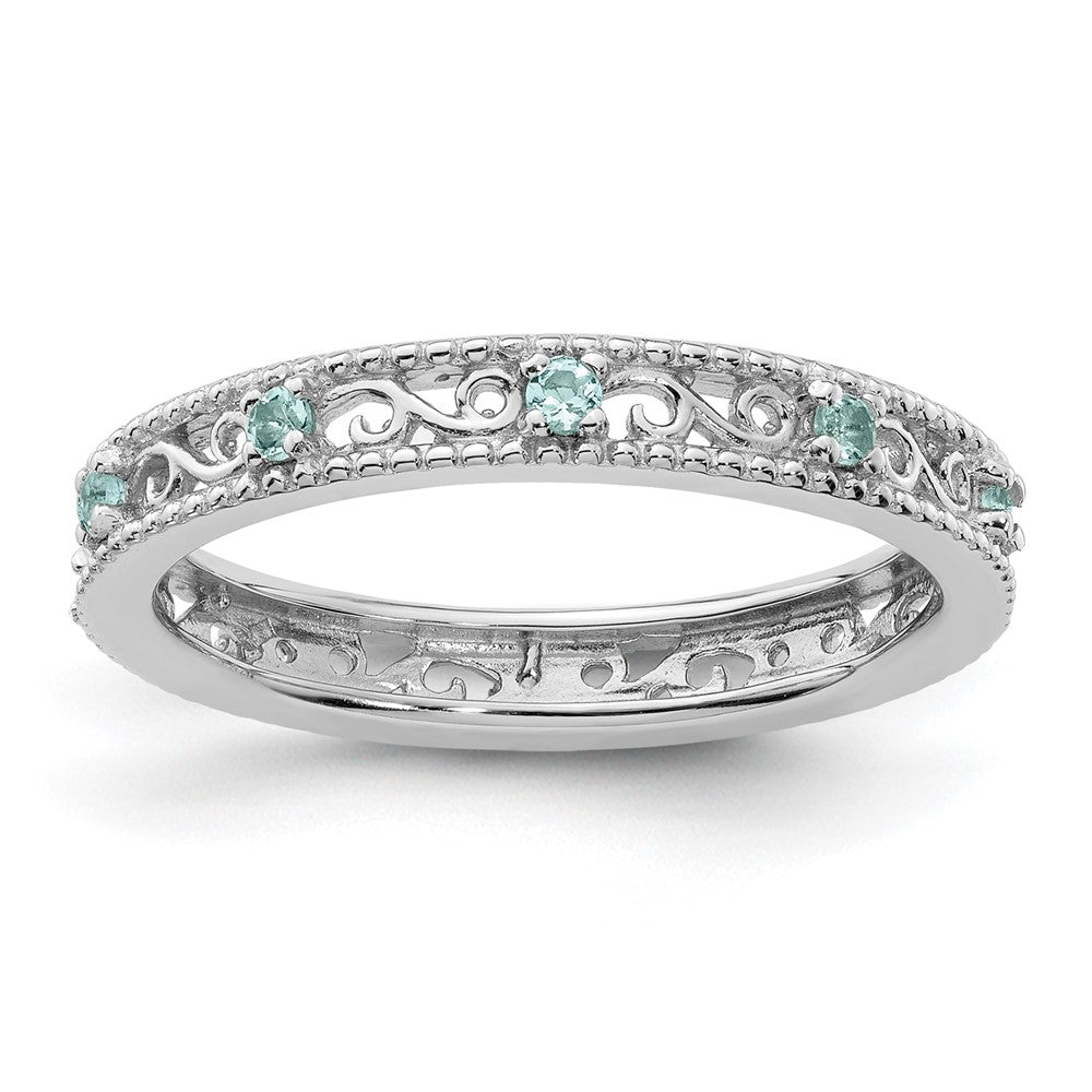 Sterling Silver Stackable Expressions Aquamarine Ring Size -10