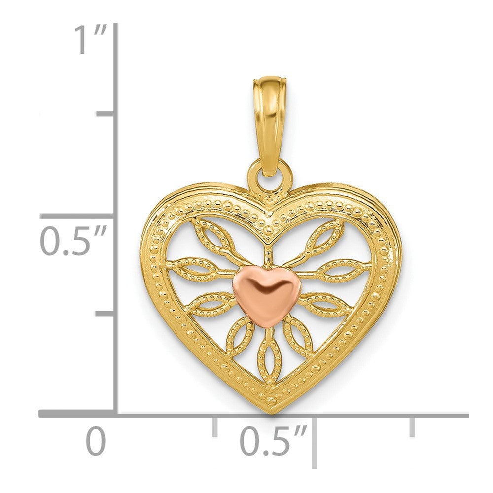 14K Two-tone Heart with Pink Center Charm