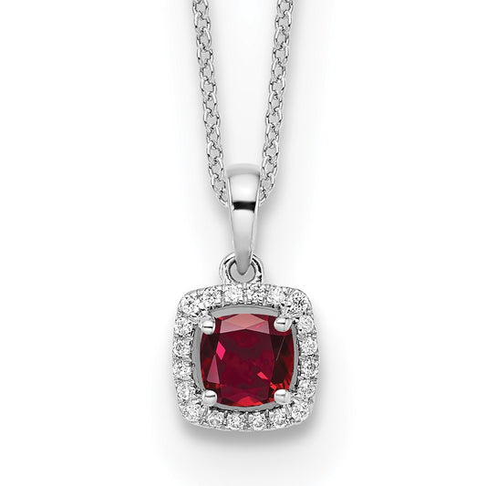 10k White Gold 1/10 carat Lab Grown Diamond VS/SI+ G+ and Created Ruby 18 inch Pendant Necklace