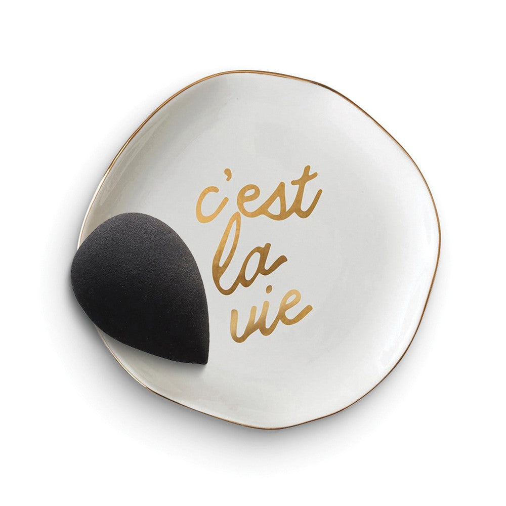 C'est La Vie Makeup Sponge with Ceramic Trinket Tray Set