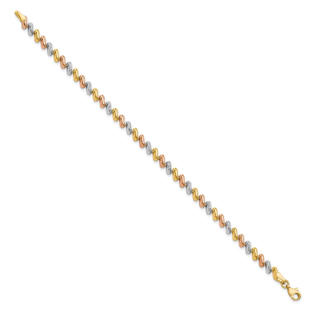 10k Tri-color Polished and D/C Fancy Link Bracelet 7.5  inches