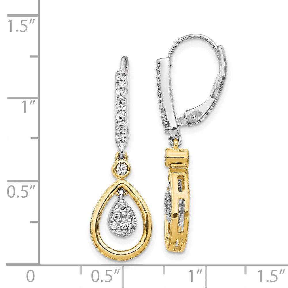 14k Two-tone Oval Cluster Diamond Leverback Earrings
