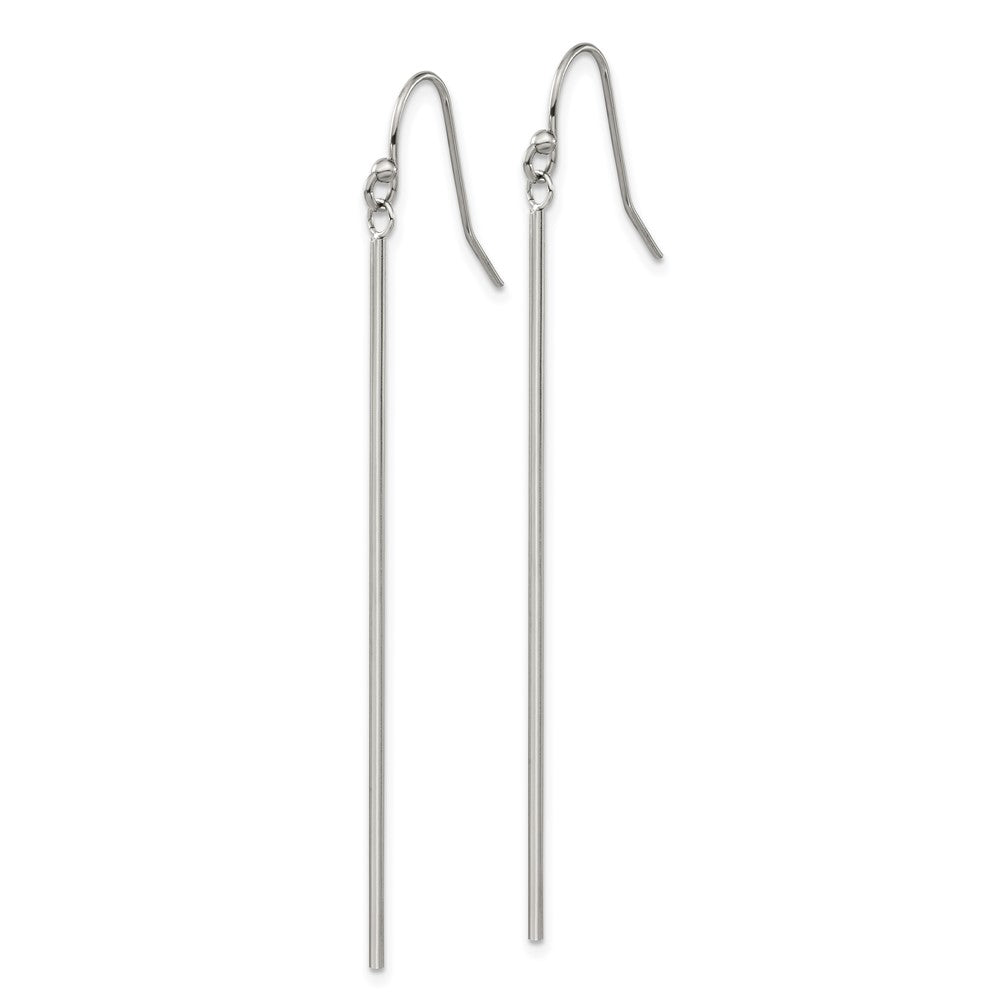 Stainless Steel Polished Bar Dangle Shepherd Hook Earrings