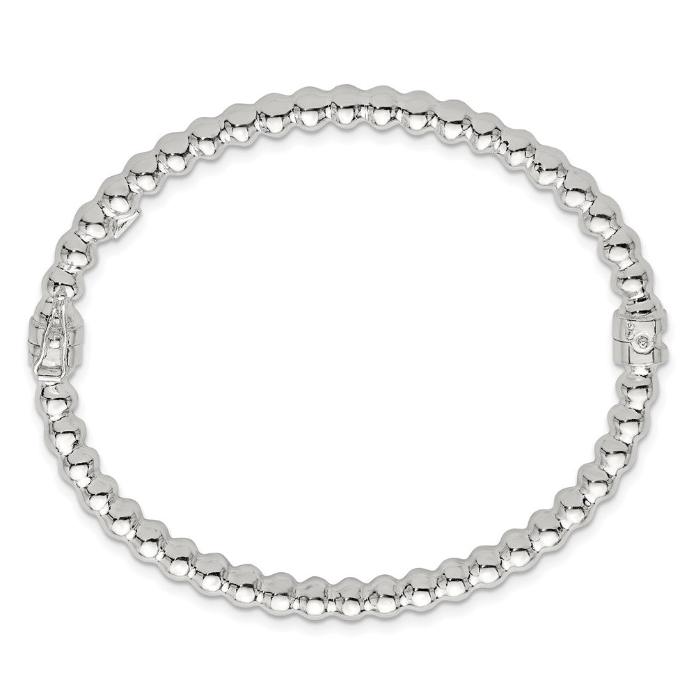 Sterling Silver Polished Beaded Design 5.00mm Hinged Bangle
