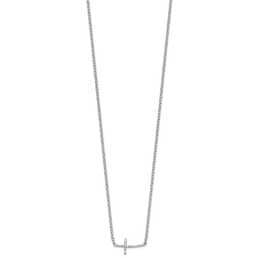 White Ice Sterling Silver Rhodium-plated 18 Inch Diamond Sideways Cross Necklace 18 Inches