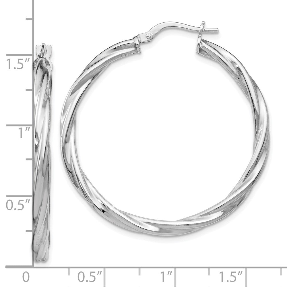 Sterling Silver RH-plated Polished Twisted Hinged Hoop Earrings