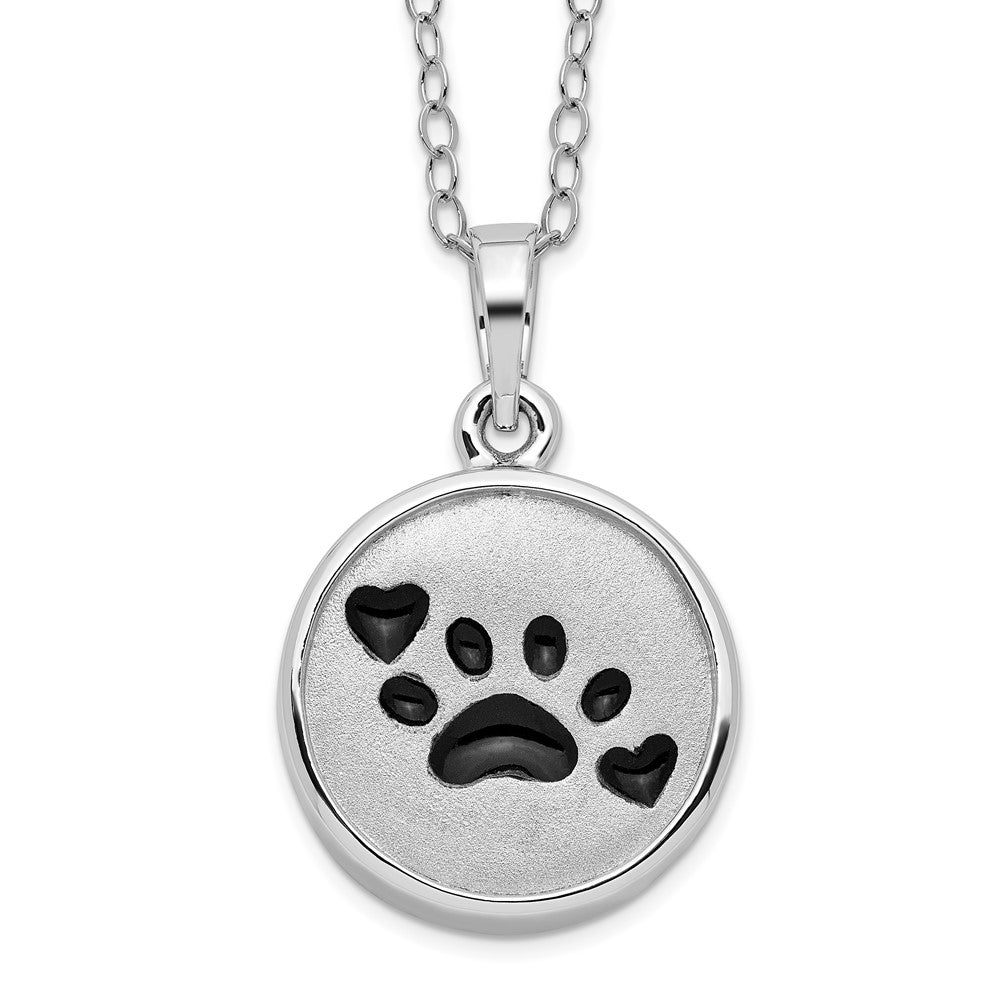 Sentimental Expressions Sterling Silver Rhodium-plated Enameled Paw Print Ash Holder 18 Inch Necklace 18 Inches