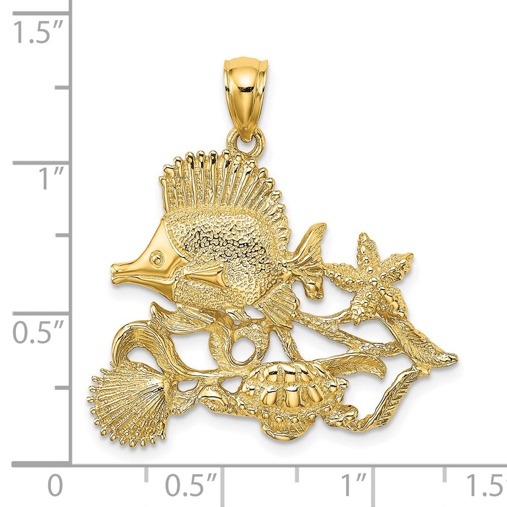 14K Polished /Textured Aquarium Story Charm