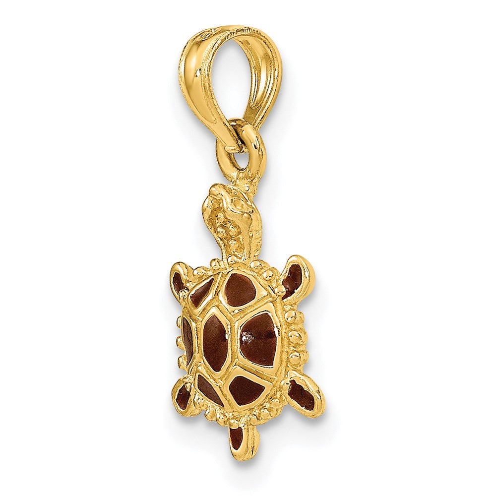 14K  3D Brown Enamel Tortoise Charm