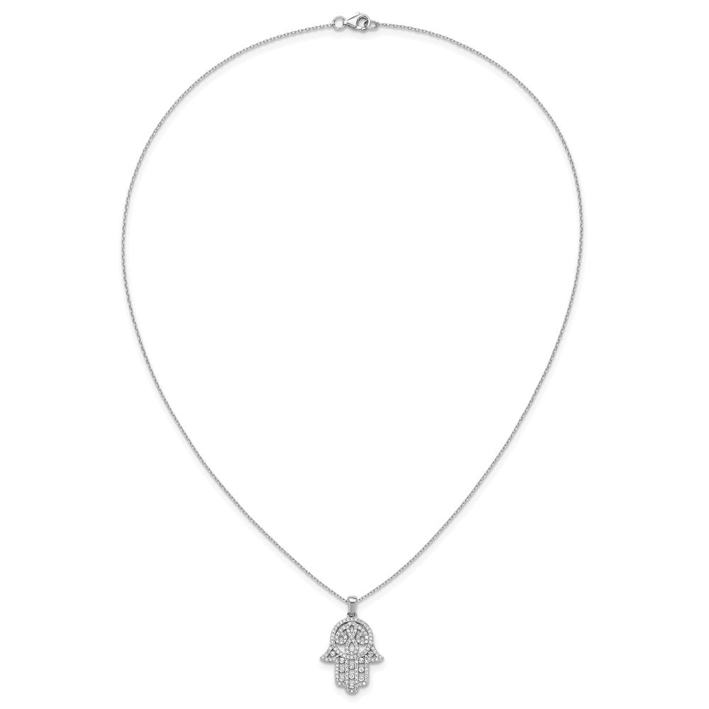 Cheryl M Sterling Silver Rhodium-plated Polished CZ Hamsa Necklace 18 Inches