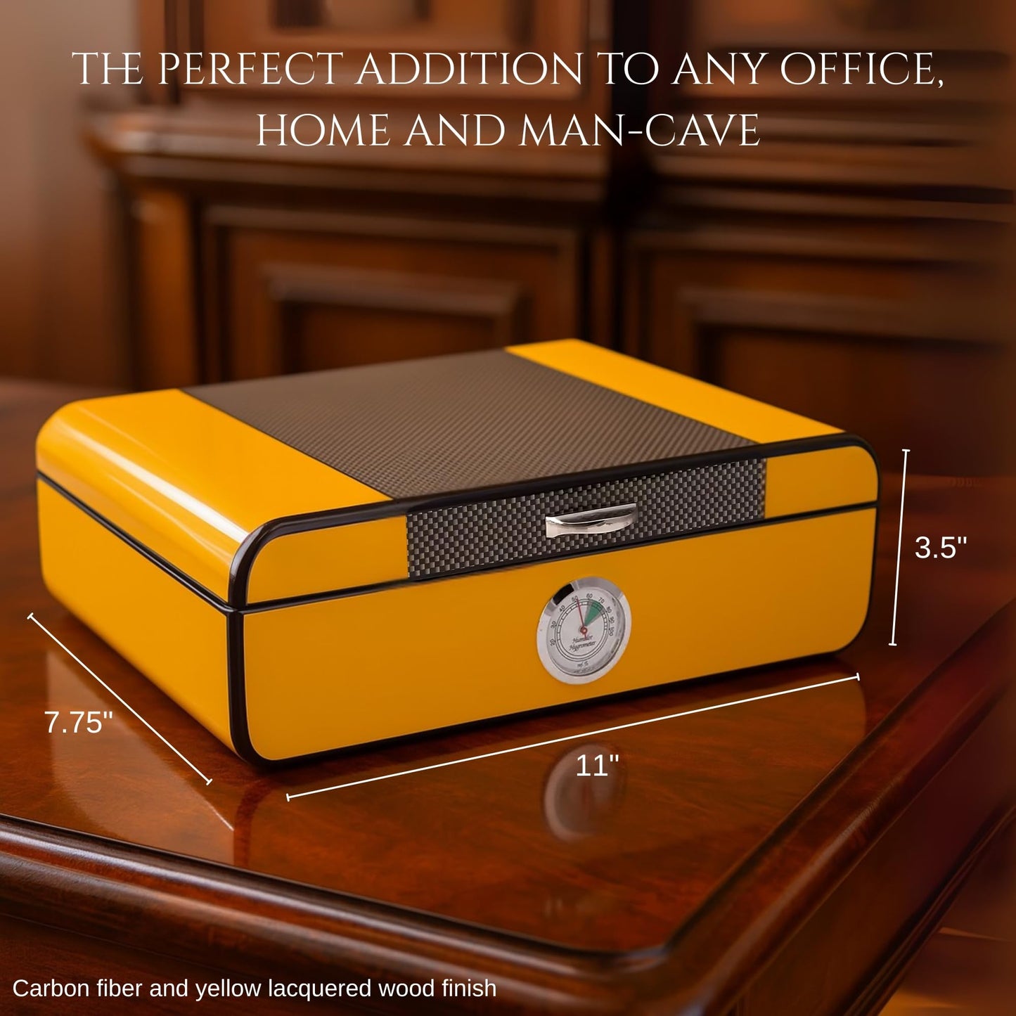 Bey-Berk Carbon Fiber and Yellow 25 Cigar Humidor