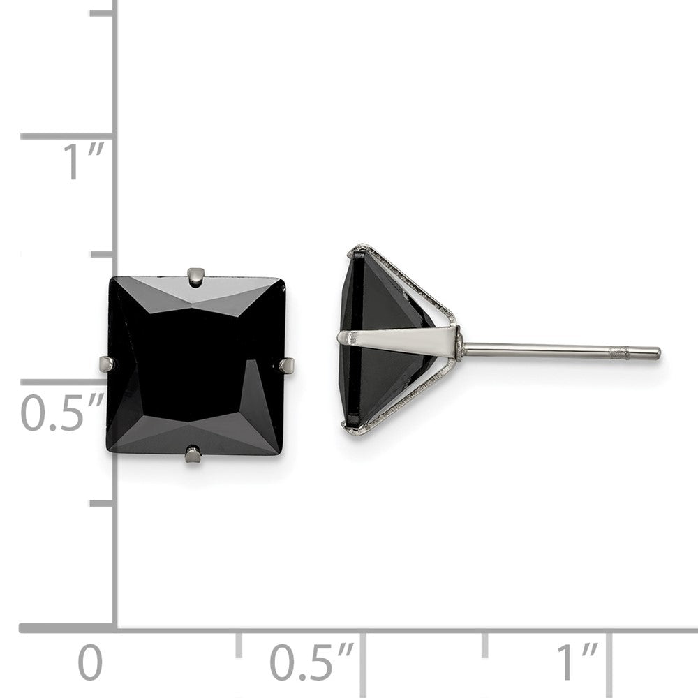 Stainless Steel Polished 9mm Black Square CZ Stud Post Earrings