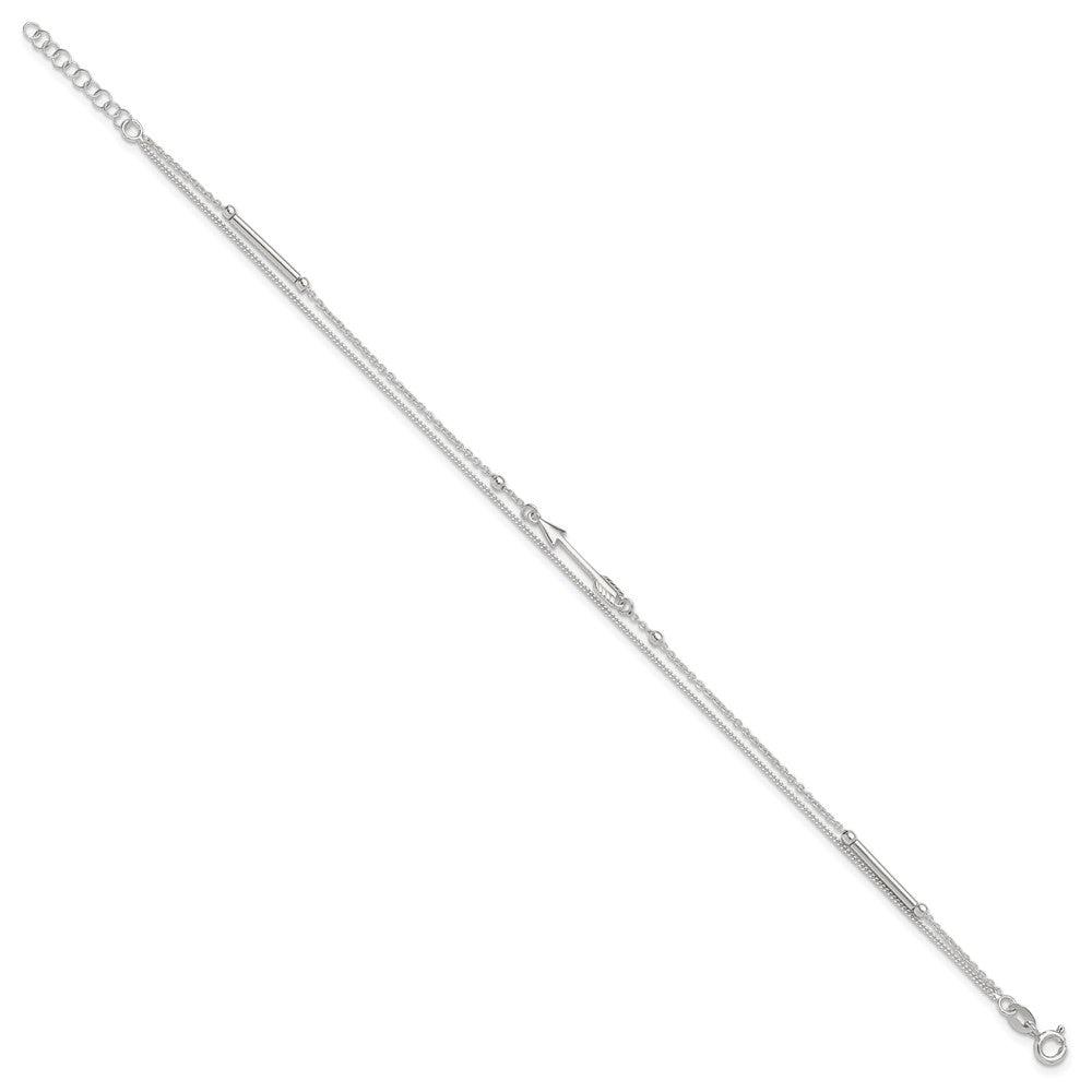 Sterling Silver 9in Plus 1in Ext. 2-strand Arrow and Bar Anklet 9 inches