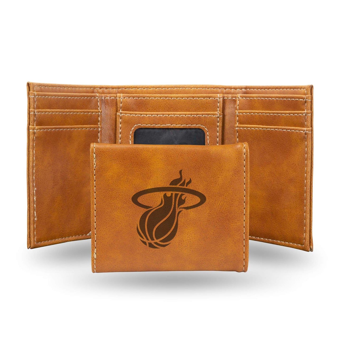 Miami Heat Brown Laser Engraved Tri-Fold Wallet - Men's Accessory