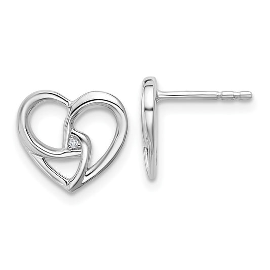 White Ice Sterling Silver Rhodium-plated Diamond Fancy Heart Post Earrings