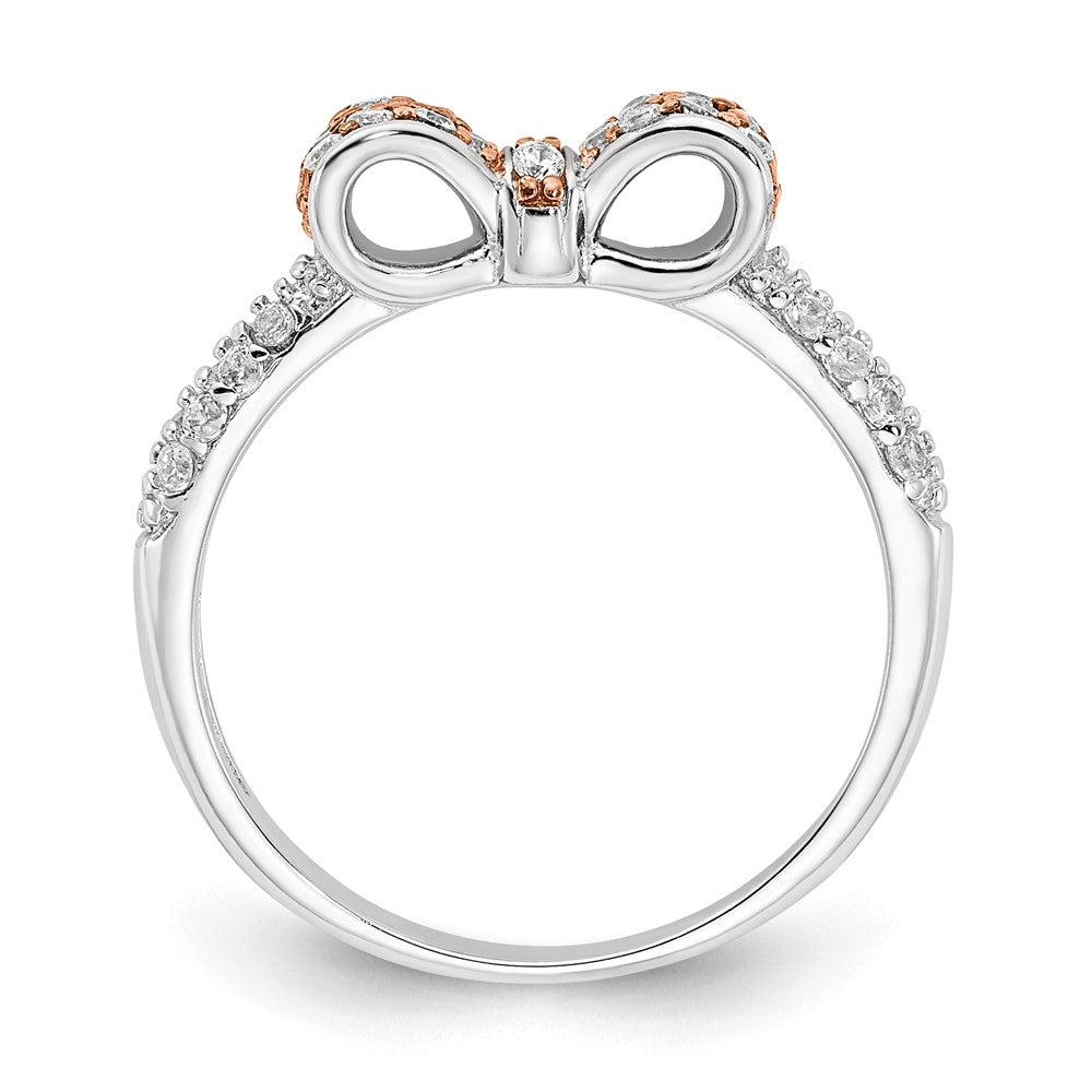 Cheryl M Sterling Silver Rhodium and Rose Gold-plated Polished CZ Bow Ring