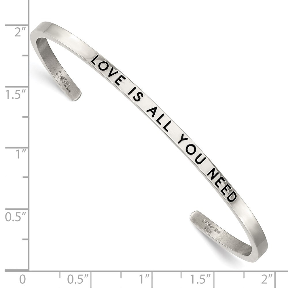 Stainless Steel Polished w/Enamel/Crystal ALL YOU NEED 3mm Cuff Bangle 6.75 inches