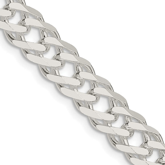 Sterling Silver 7.75mm 6 Side D/C Flat Double Curb Chain 20 Inches