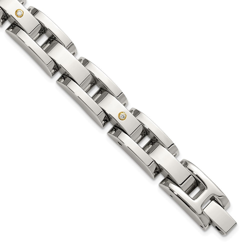 Chisel Stainless Steel Polished with 14K Gold Accent and 1/15ct. Diamond 8.25 inch Link Bracelet 8.25 inches