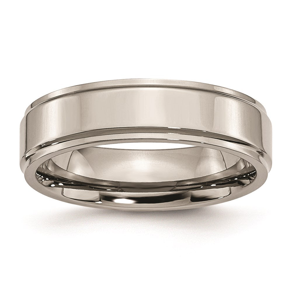 Titanium Polished 6mm Ridged Edge Band Size - 10