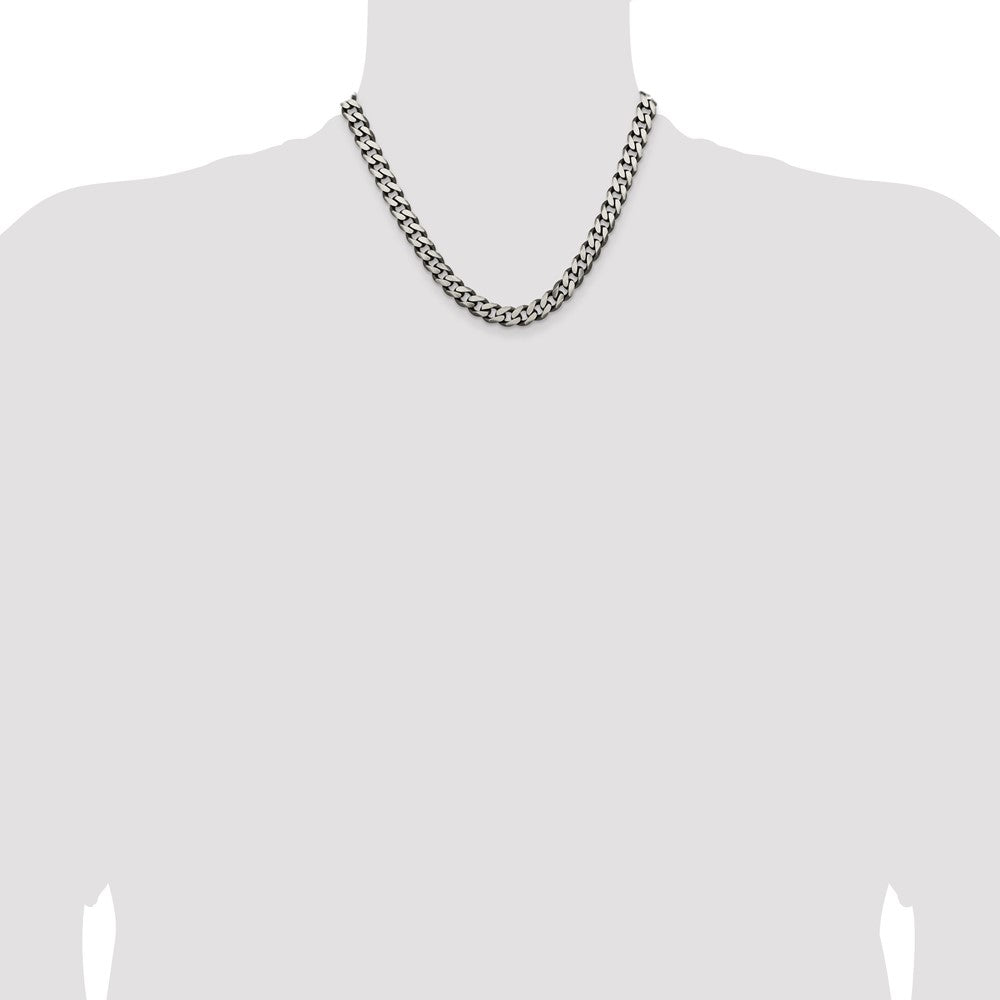 Sterling Silver Antiqued 9.3mm Curb Chain 18 Inches