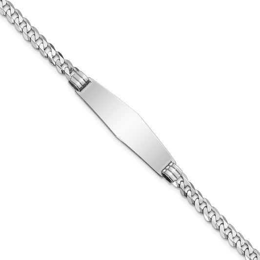 14k WG Flat Curb Link Soft Diamond Shape ID Bracelet 7  inches