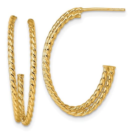 10k Polished Double Strand Twisted J-Hoop Post Earrings