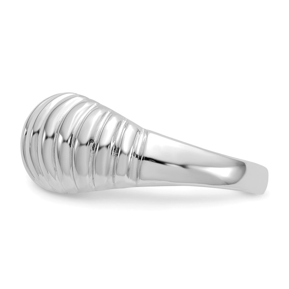 14k White Gold High Polished Ribbed Dome Ring Size 7