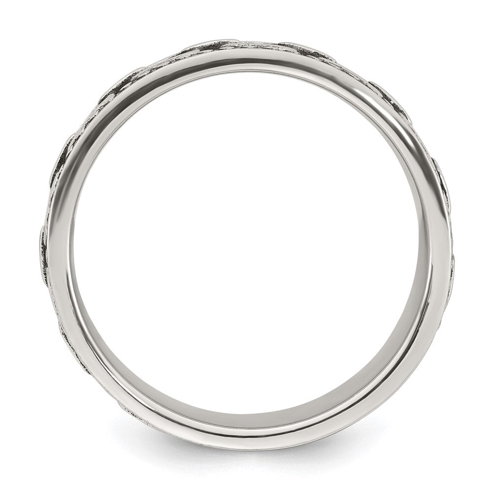Sterling Silver Polished Beaded Antiqued Chain Link Band Size 10 Mens Ring