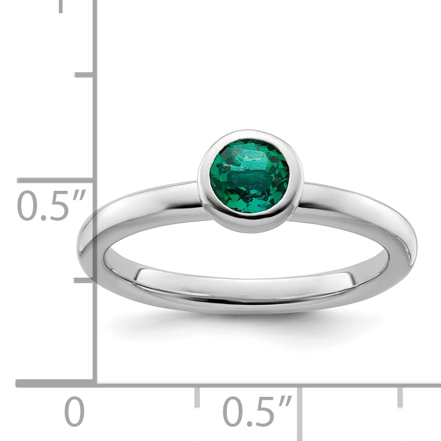 Sterling Silver Stackable Expressions Low 5mm Round Cr. Emerald Ring Size -6