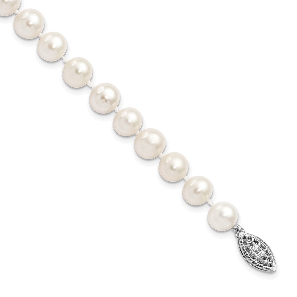 Sterling Silver Rhodium-plated 7-8mm White Near-Round Freshwater Cultured Pearl 7.25 inch Bracelet 7.25 inches