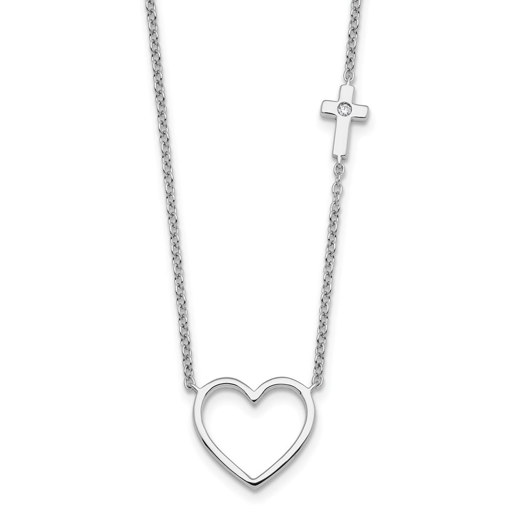 White Ice Sterling Silver Rhodium-plated Diamond Heart and Cross 18 inch Necklace plus 2 inch Extender