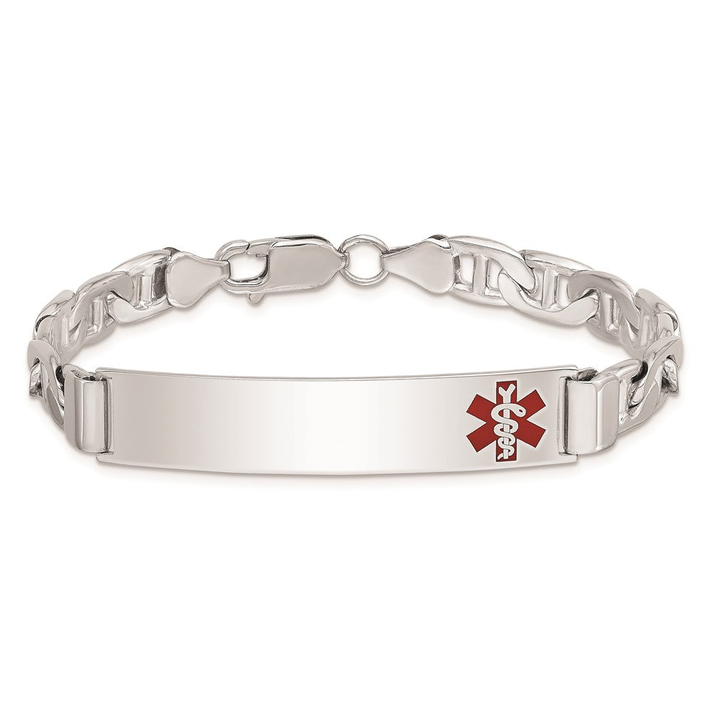 Sterling Silver Rhodium-plated Medical ID Anchor Link Bracelet 7 inches