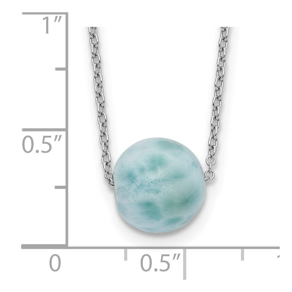 Sterling Silver Rhodium-plated Larimar Bead w/ 2in ext. Necklace 16 Inches