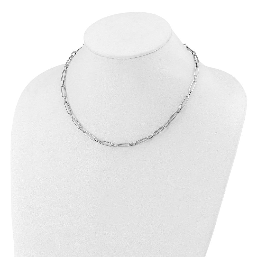 14K White Gold Polished and Textured Fancy Link Necklace