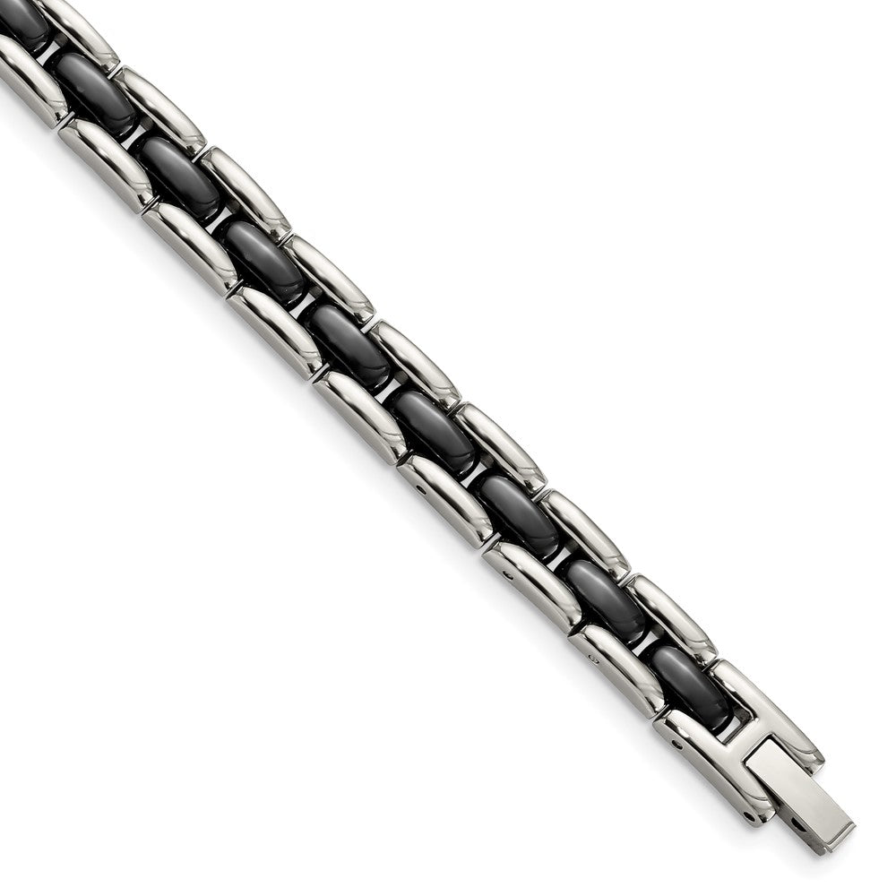 Stainless Steel Polished w/Black Ceramic 8in Bracelet 8 inches