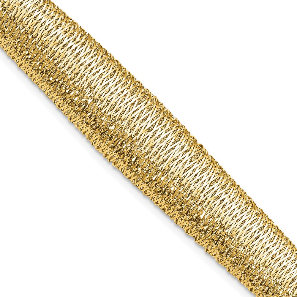 14K Polished Woven Graduated Dome Bracelet 7.5  inches