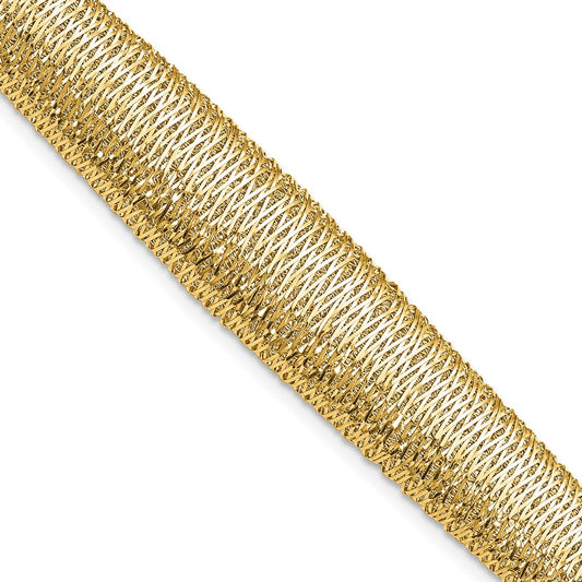14K Polished Woven Graduated Dome Bracelet 7.5  inches