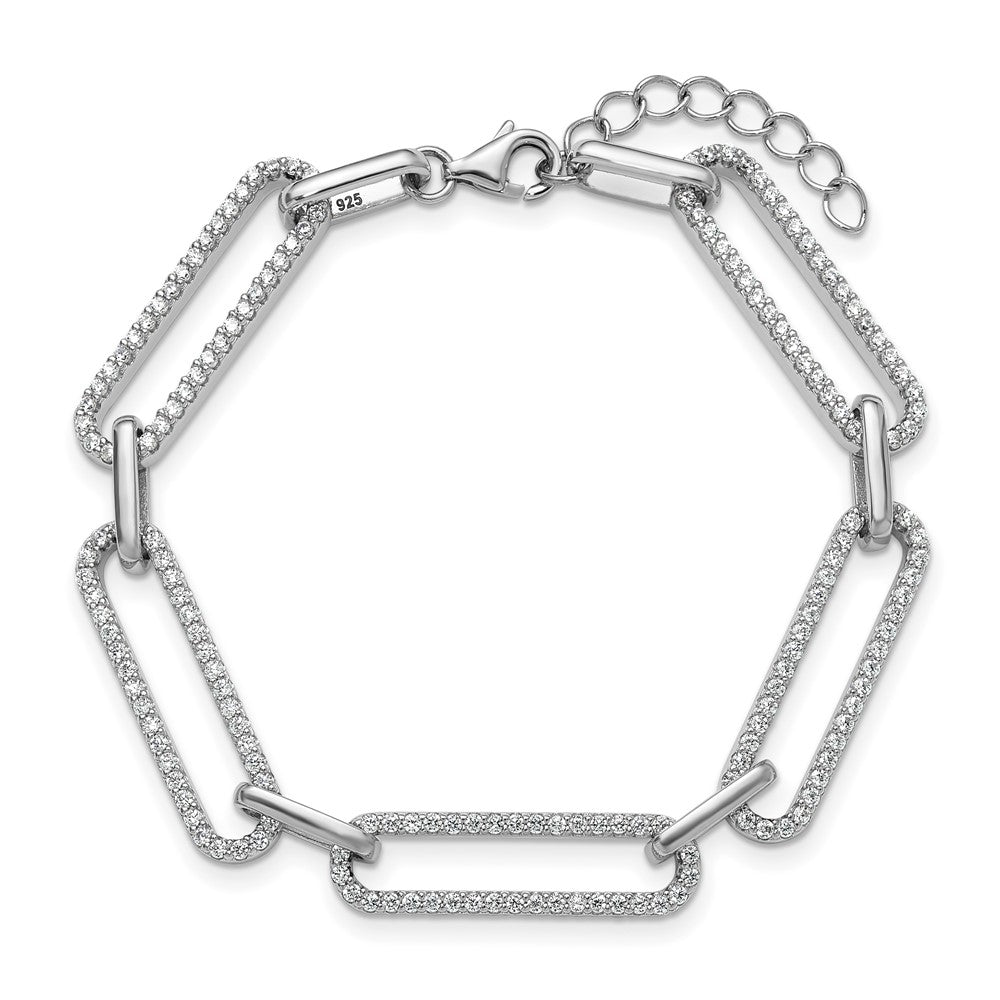 Sterling Shimmer Sterling Silver Rhodium-plated 1.2mm CZ 190 Stone Paper Clip Link 6.5 inch with 1 inch Extension Bracelet 7.25 inches