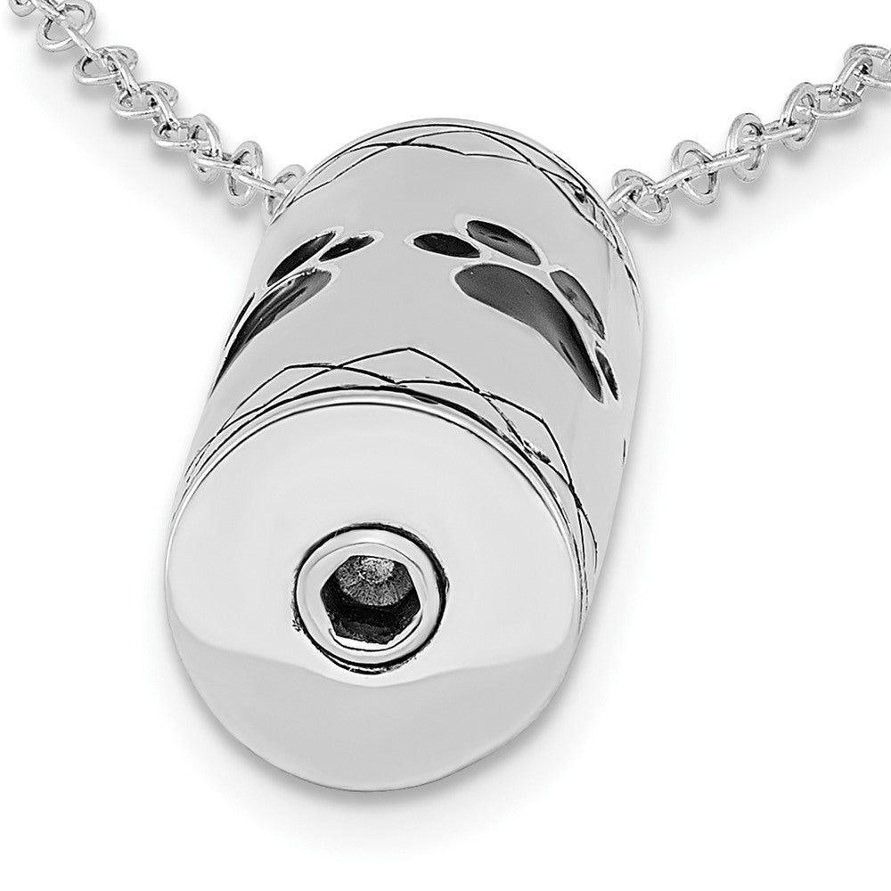 Sentimental Expressions Sterling Silver Rhodium-plated Antiqued Cylinder with Paws Ash Holder 18 Inch Necklace 18 Inches