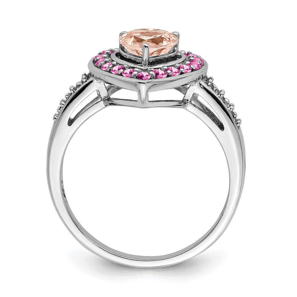 Sterling Silver Rhodium Morganite/Pink Sapphire/WT Heart Ring