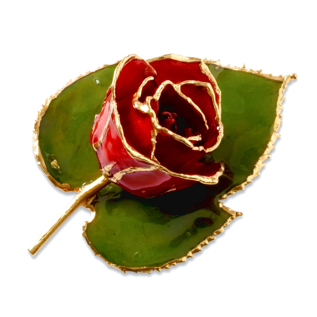 24k Lacquered finish Gold Trim Red Rose Brooch Pin 76x58mm Wide Brooches and-Pin for Women