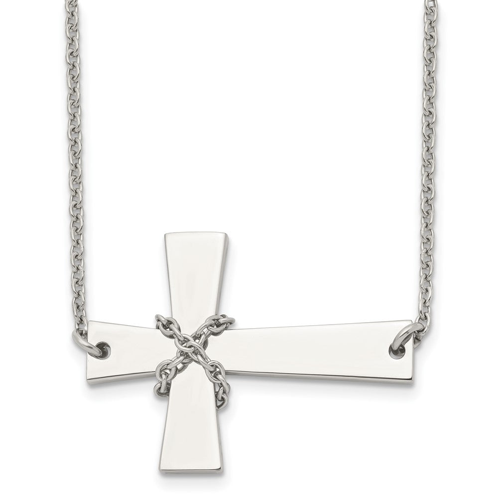 Stainless Steel Polished Sideways Cross w/Chain 21in Necklace